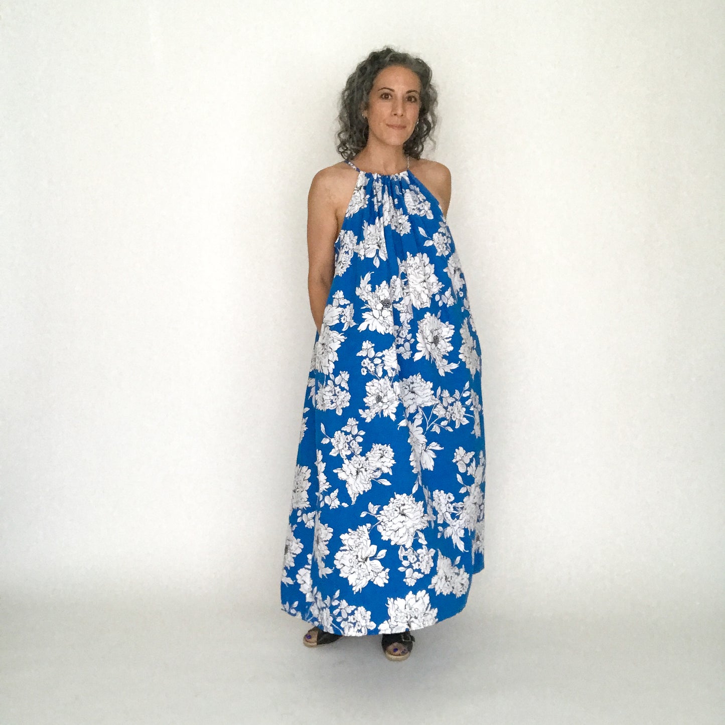 One of a kind sleeveless summer dress with pockets made from Milly designer deadstock cotton fabric