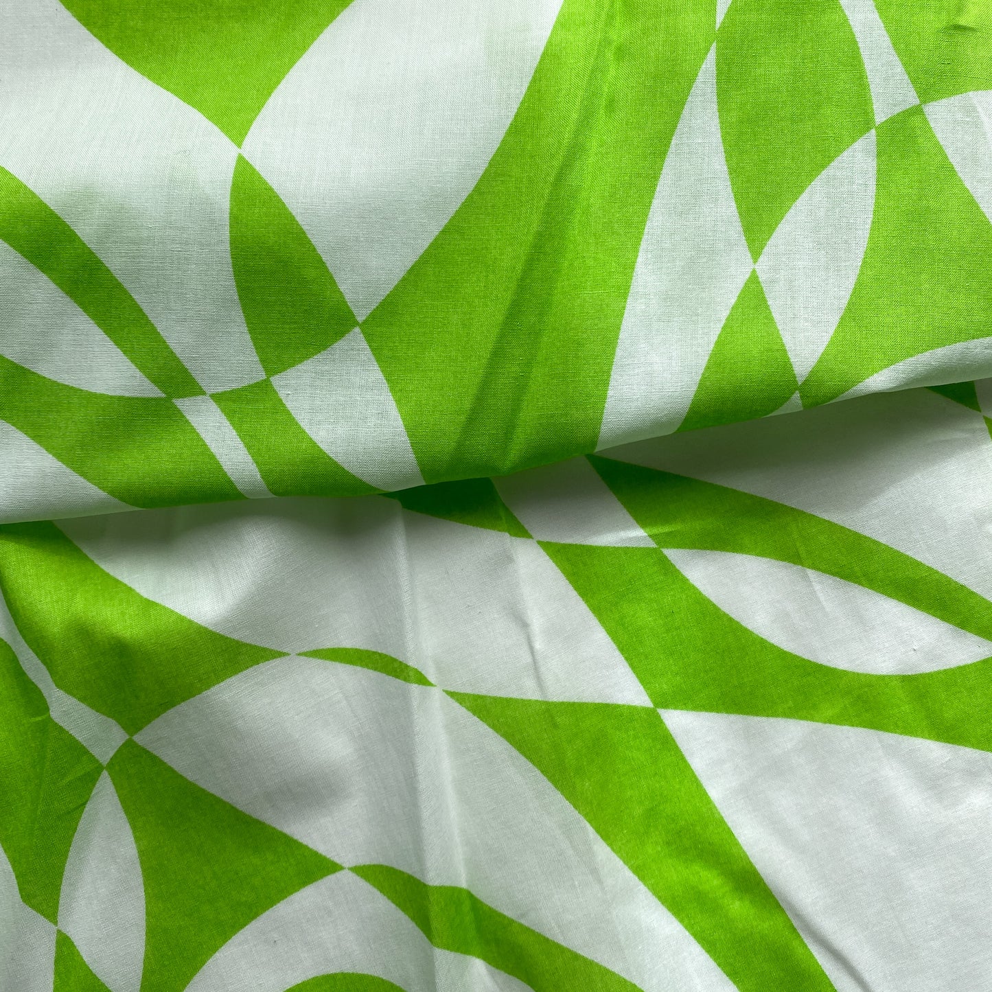 Deadstock Green and White Geometric Print Cotton Fabric