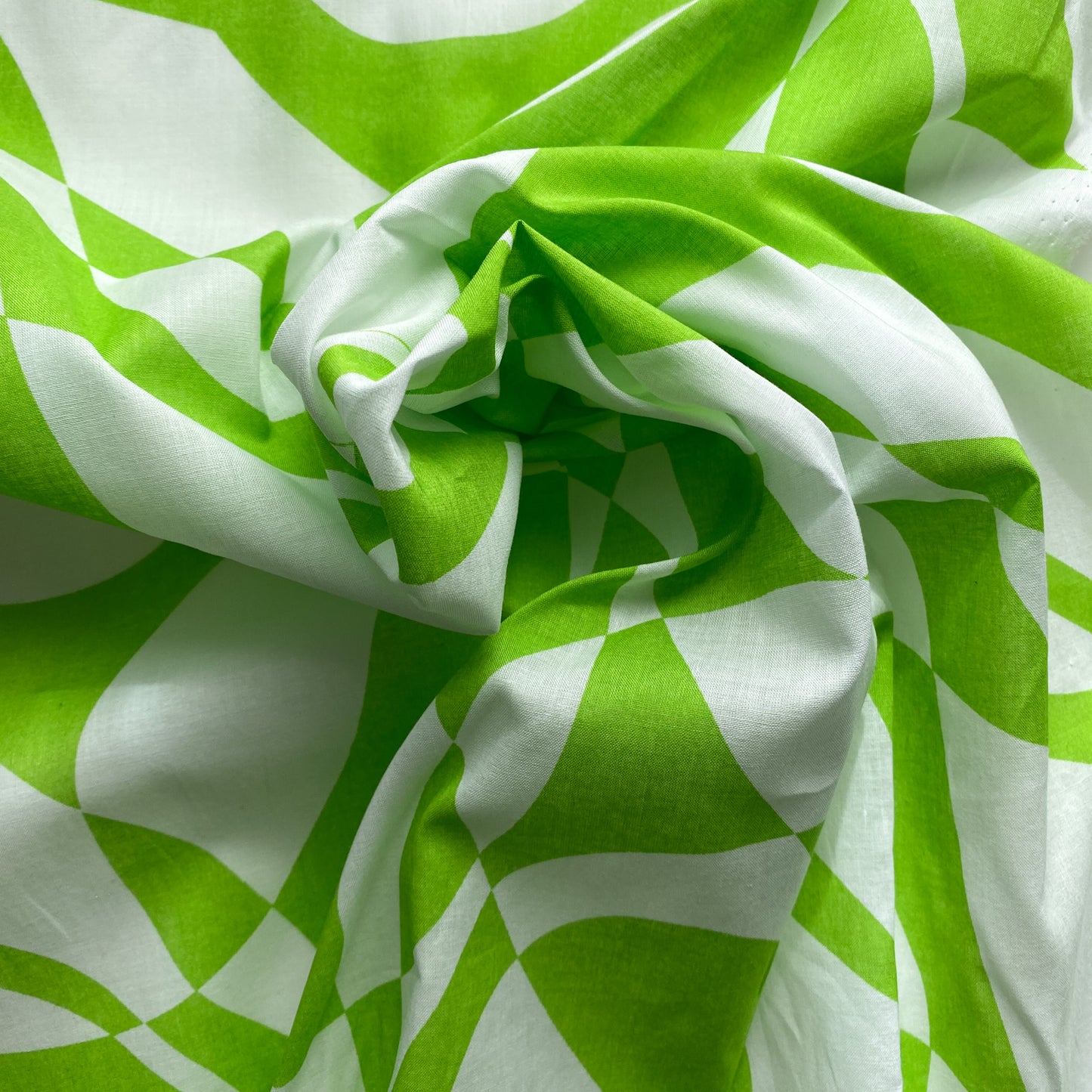 Deadstock Green and White Geometric Print Cotton Fabric