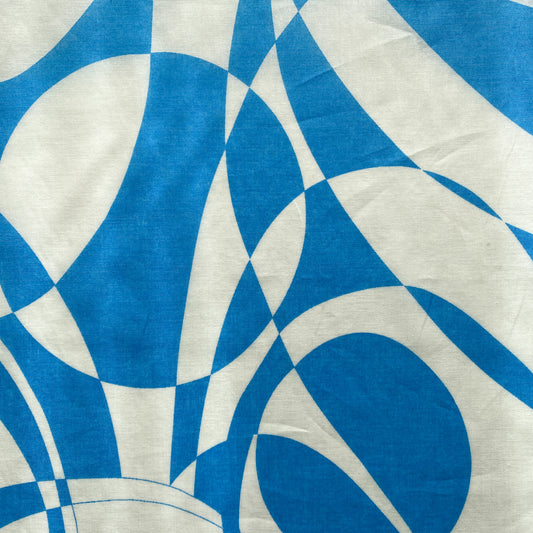 Deadstock Blue and White Geometric Print Cotton Fabric