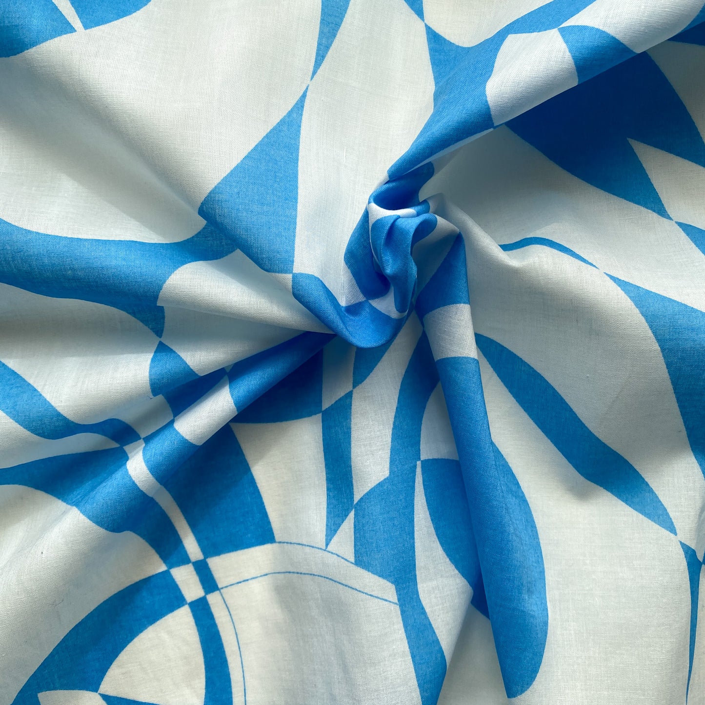 Deadstock Blue and White Geometric Print Cotton Fabric