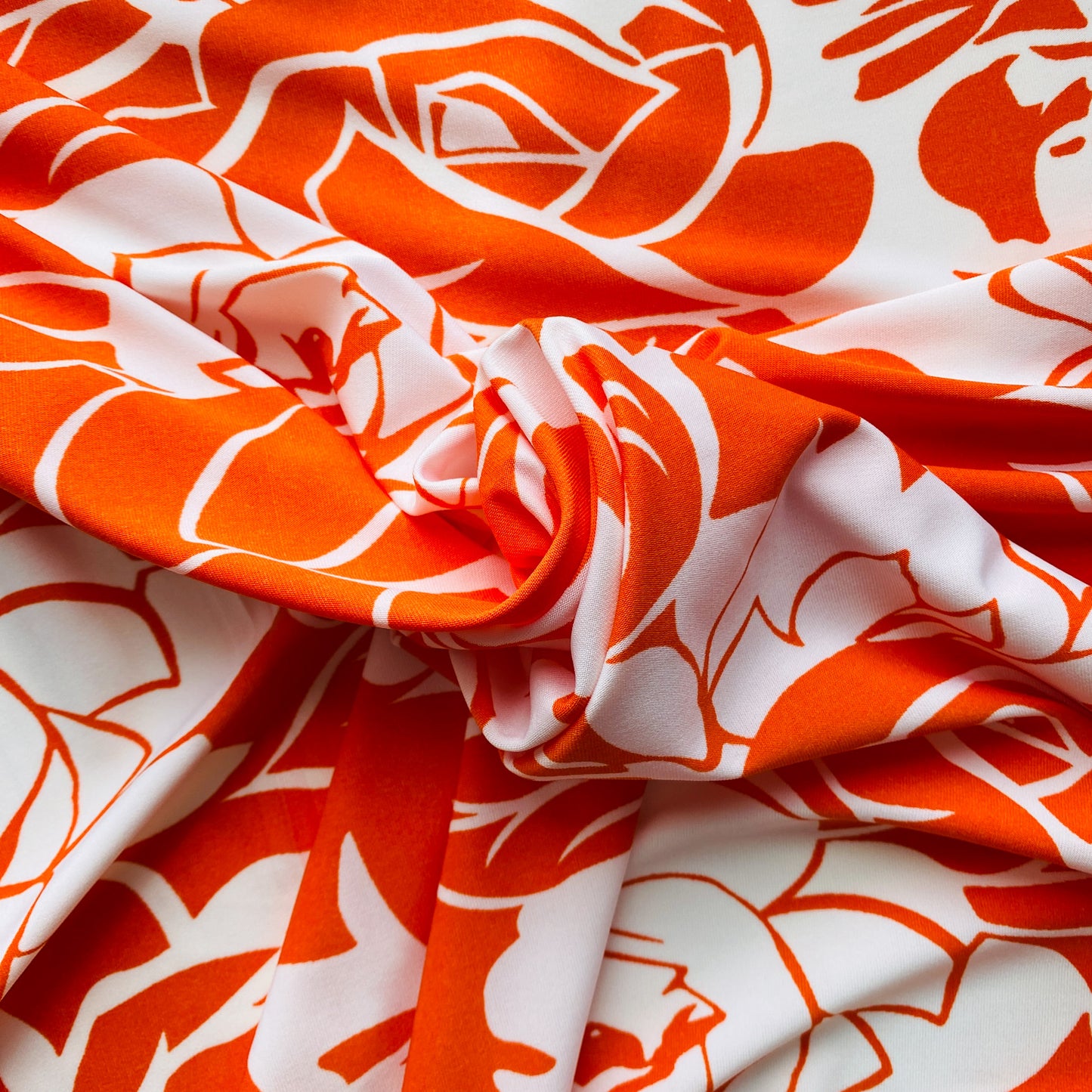 Deadstock Orange and White Floral Acetate Fabric