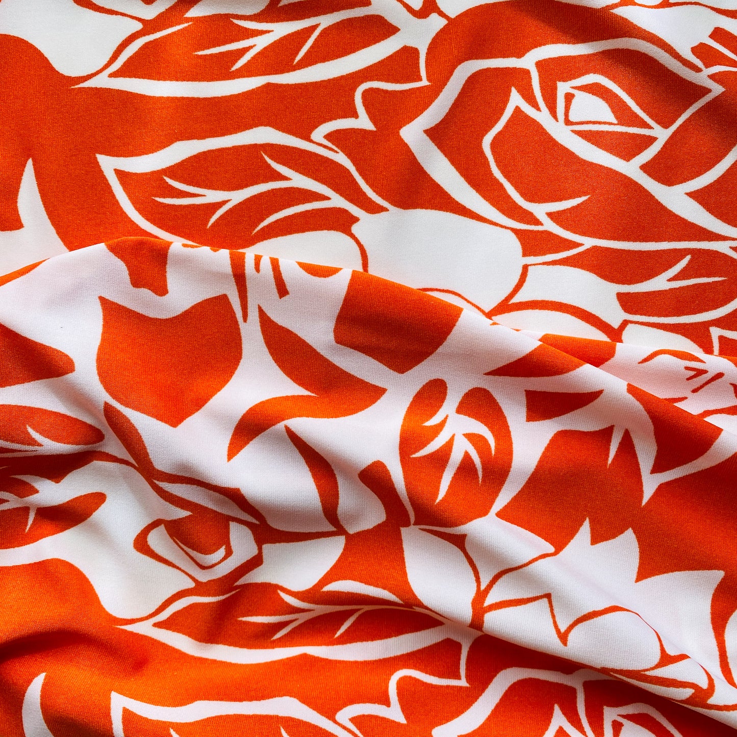 Deadstock Orange and White Floral Acetate Fabric