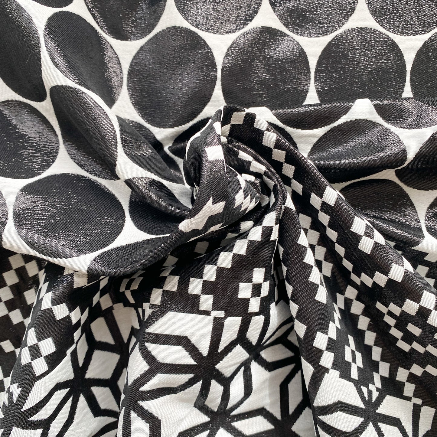 Designer Deadstock Black and White Double-Sided Jacquard