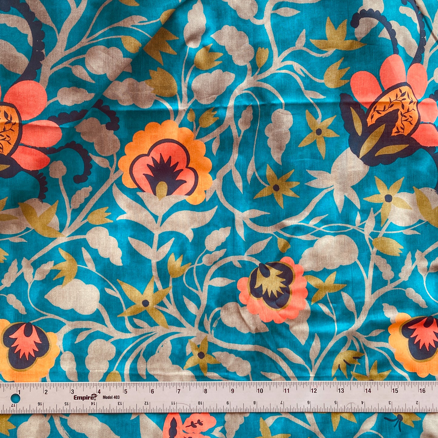 Teal and Orange Floral Fabric