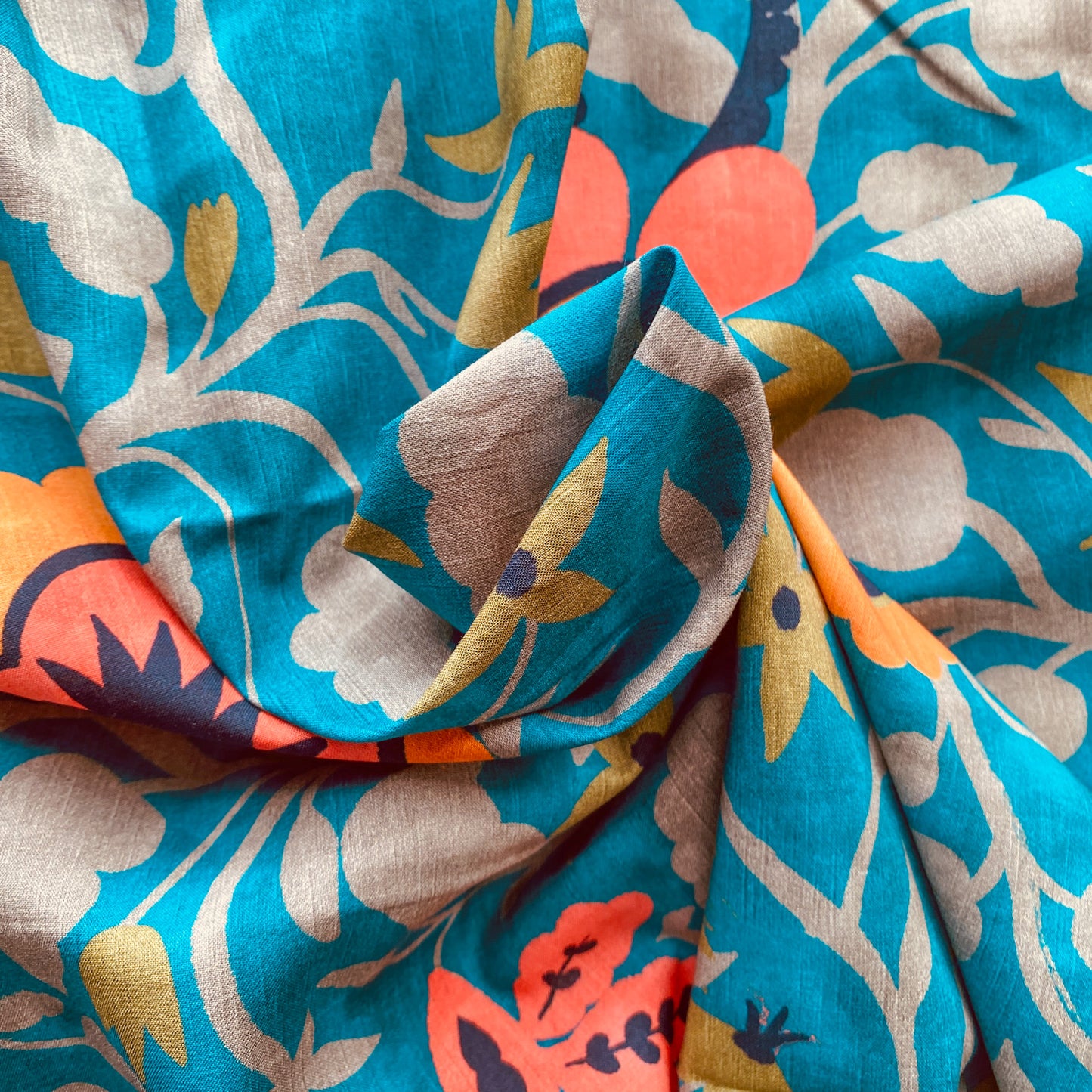 Teal and Orange Floral Fabric