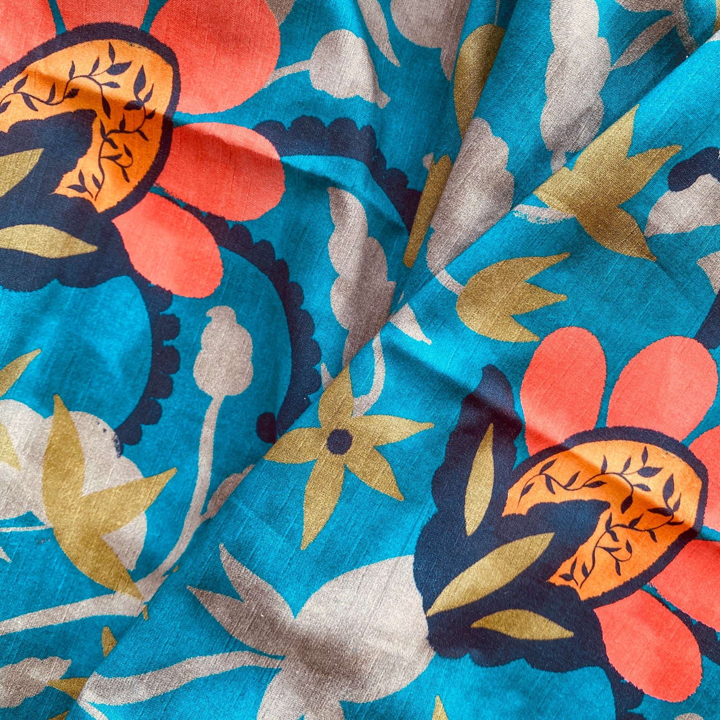 Teal and Orange Floral Fabric