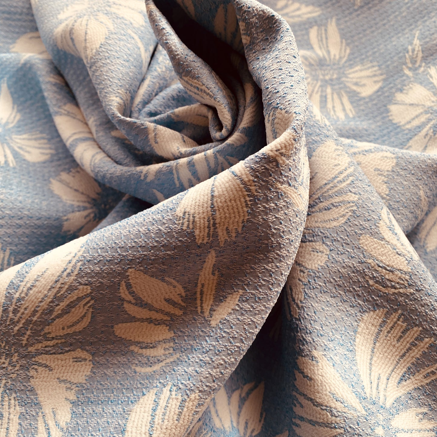 Deadstock Light Blue and White Floral Jacquard