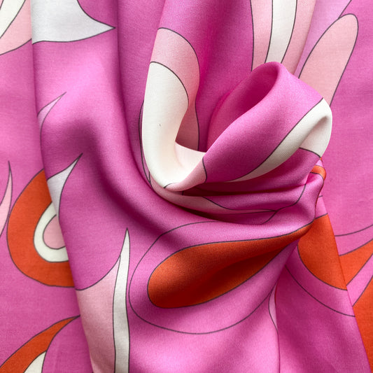 Pink Swirling Heart Print Viscose Fabric