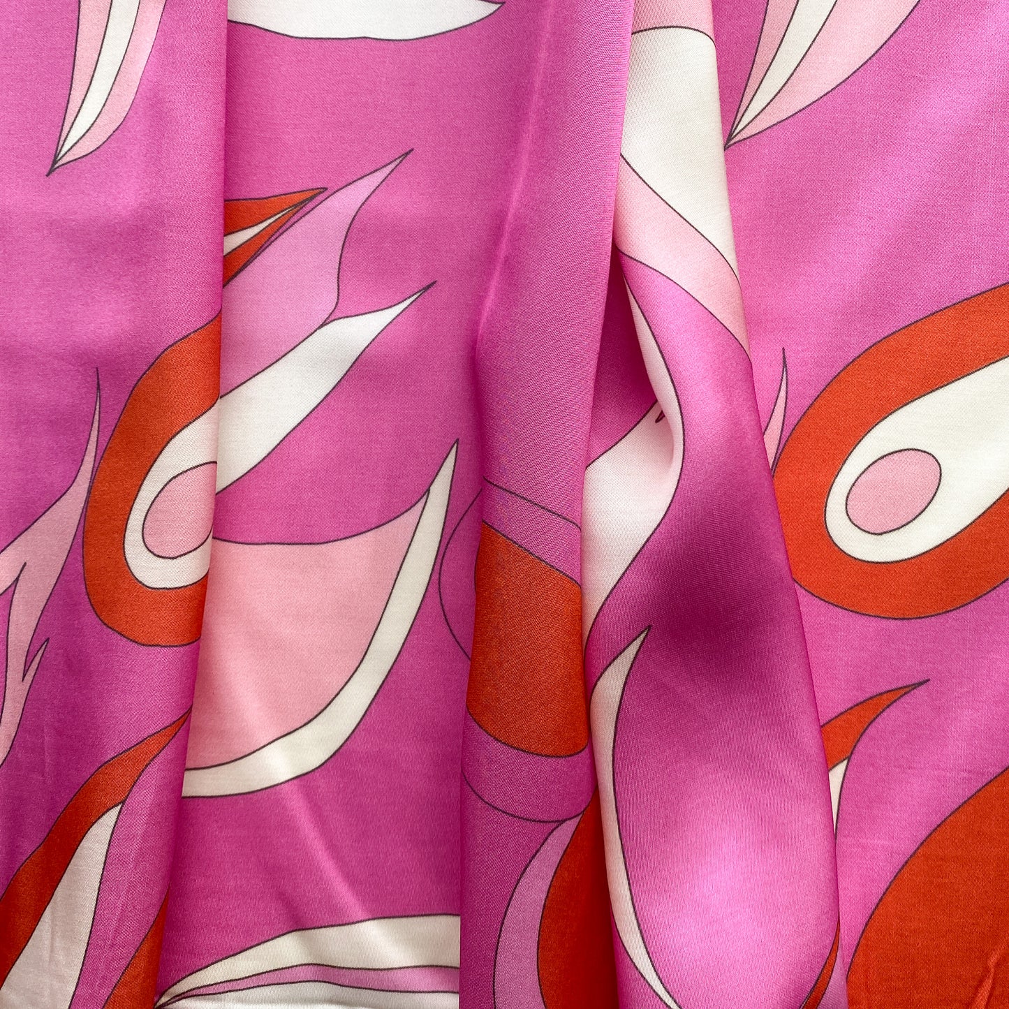 Pink Swirling Heart Print Viscose Fabric